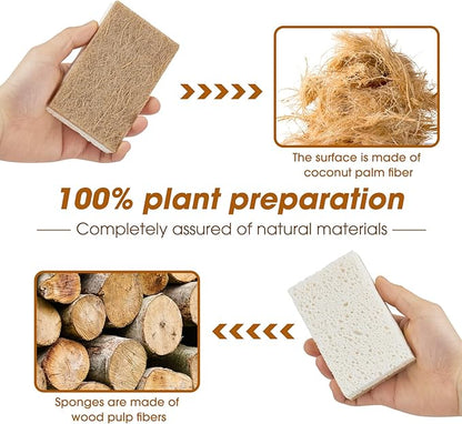 10 Pack Nature Dish Sponge - Natural Kitchen Sponge - Coconut Fiber and Wood Cellulose Scrubber
