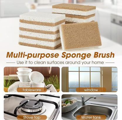 10 Pack Nature Dish Sponge - Natural Kitchen Sponge - Coconut Fiber and Wood Cellulose Scrubber