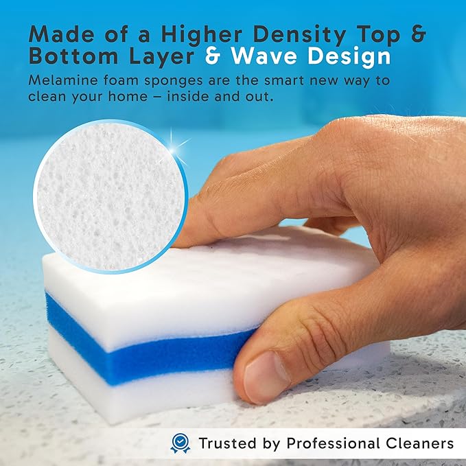 (25 Pack) Extra Durable Eraser Sponge - Extra Thick, Long Lasting, Premium Melamine Sponges in Bulk - Multi-Purpose Power Scrubber - Bathroom, Kitchen, Floor, Bathtub, Toilet, Baseboard, Wall Cleaner