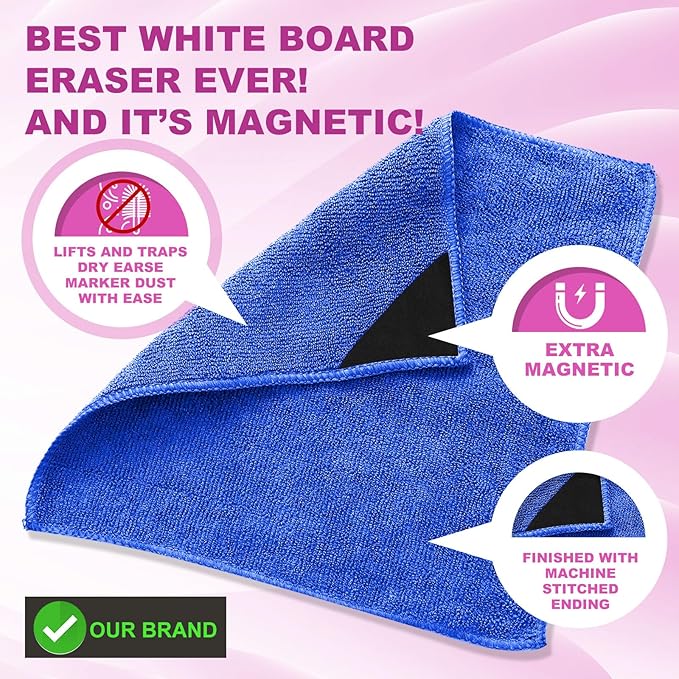 Tudomro 30 Pcs Magnetic Cleaning Cloth Dry Erasers Bulk for White Boards with Most Whiteboards Dry Eraser Reusable Microfiber Cloth Eraser, Home Office, 10'' x 10''(Black, Gray,Blue)