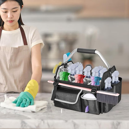 Wearable Cleaning Caddy Organizer, Cleaning Supplies Bag with Divider & Support Pad, Cleaner Tote with Handle & Detachable Shoulder Strap, Housekeeping Storage Box with Multi Pockets, Bag Only