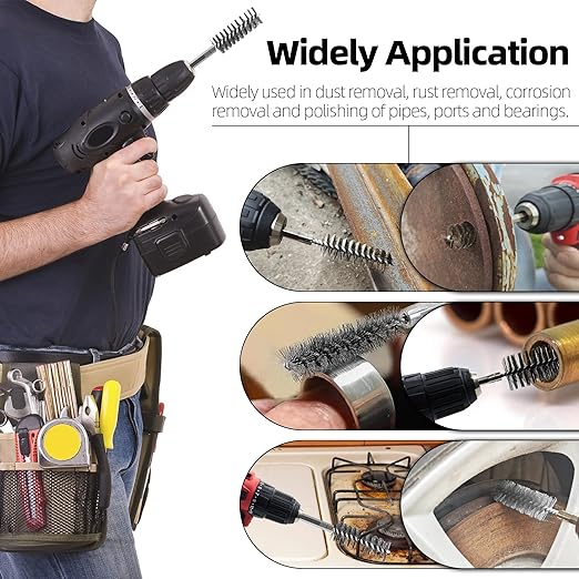 18Pcs Wire Brush Drill Attachments, Stainless Steel Wire Brush Bore Cleaning Brush Set for Power Drill Impact Driver, Abrasive Drill Wire Brush with 1/4" Hex Shank and Tool Bag