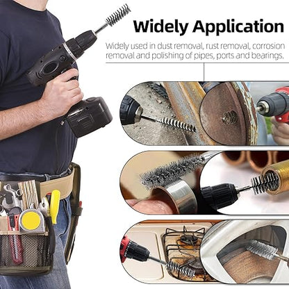 18Pcs Wire Brush Drill Attachments, Stainless Steel Wire Brush Bore Cleaning Brush Set for Power Drill Impact Driver, Abrasive Drill Wire Brush with 1/4" Hex Shank and Tool Bag