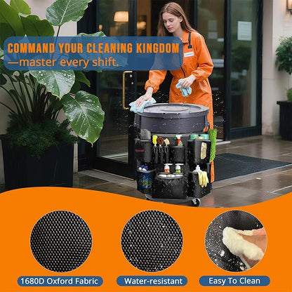 Trash Can Caddy Bag for 32-55 Gallon Garbage Bin, Hongmed Caddy for Commercial Cleaning Supplies, Multi-Pocket Utility Apron with Adjustable Straps, Heavy-Duty Nylon Organizer for Janitorial Duties