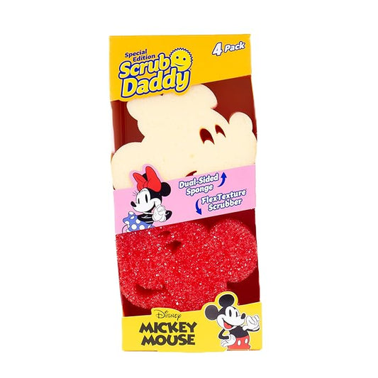Scrub Daddy Mickey & Minnie Mouse Dish Sponges - Includes 2 Scrub Daddy Kitchen Sponges & 2 Scrub Mommy Dish Scrubbers - Dual-Sided, Odor-Resistant & Scratch-Free - Special Edition Set (4 Count)