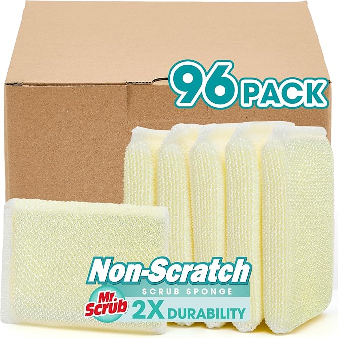 Sponges Kitchen Scrub Dish Sponge Scouring Pad, 96 Pads Cleaning Brush Dishwasher Soap Supplies, Dishwashing Dinnerware Towels Sink Pan Pot Cloth Rags Holder Bathroom Bathtub