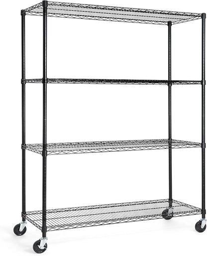 CAPHAUS NSF Commercial Grade Wire Shelving w/Wheels, Leveling Feet & Liners, Storage Metal Shelf, 48 x 18 x 76 4-Tier No Liner (RWW-CH48184HDW-BK@CH-CM)