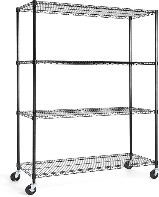 CAPHAUS NSF Commercial Grade Wire Shelving w/Wheels, Leveling Feet & Liners, Storage Metal Shelf, 48 x 18 x 76 4-Tier No Liner (RWW-CH48184HDW-BK@CH-CM)