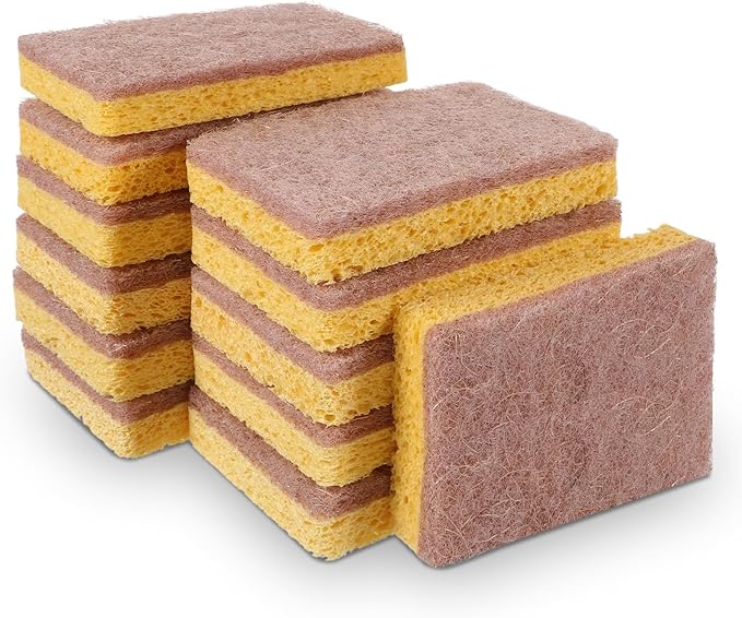 24 Pack Natural Kitchen Sponges – Eco-Friendly, Wood Pulp & Sisal Fiber Sponges for Dishes, Non-Scratch Cleaning