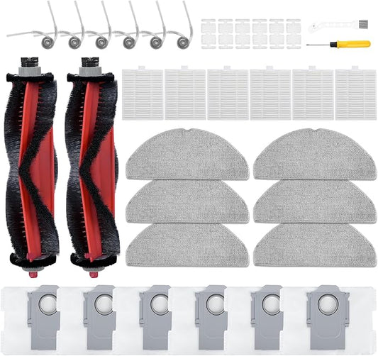 34 Pack Q7 M5+ Replacement Accessories Compatible with Roborock Q7 M5 / Q7 L5 / Q7 L5+ Robot Vacuum, 2 Mainbrushes, 6 Scent Tablets, 6 HEPA Filters, 6 Dust Bags, 6 Mop Pads, 6 Side Brushes