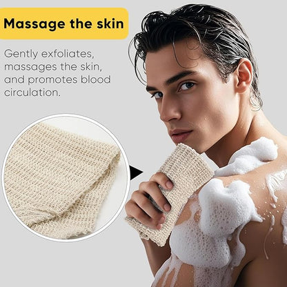 Natural Sisal & Ramie Exfoliating Back Scrubber for Shower with Handle - Deep Cleanse Back Scrubber, Scrub Spa Tool for Glowing Skin & Whole Body Care