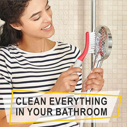 Scrub Brush Set of 6 pcs - Red or Blue Randomly Color, Cleaning Shower Scrubbers with Squeegee for Shower Glass & Adhesive Wall Hooks Including Grout Cleaner Brush for Cleaning Bathroom, Tile