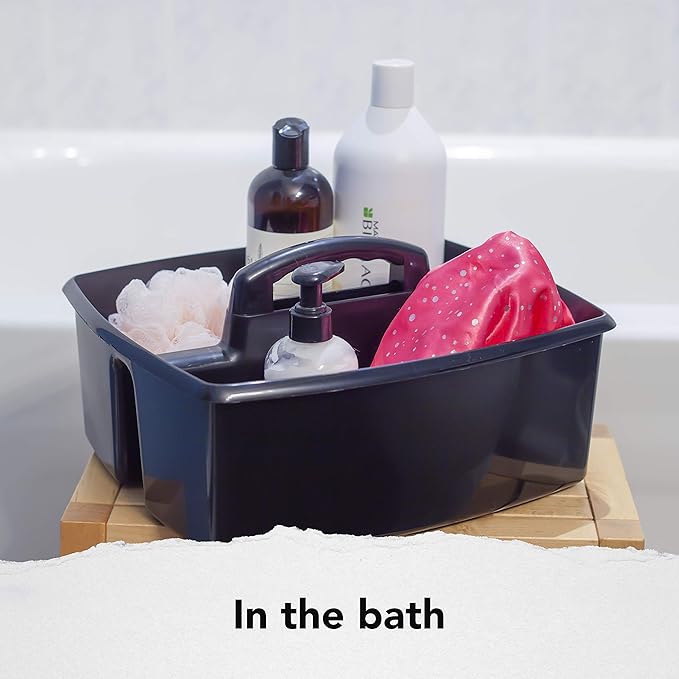 Storex 2-Compartment Large Cleaning Caddy – Multipurpose Supply Organizer with Handle - Black (00973A06C),(Pack of 6)