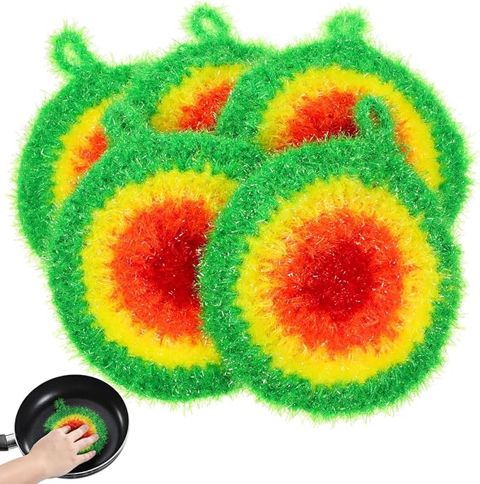 HEALLILY Dish Scrubber Sponge 5 Pack Non Scratch Knitted Household Cleaning Sponges for Kitchen Washing, Reusable Crochet Handmade Oil Resistant (Assorted Colors)