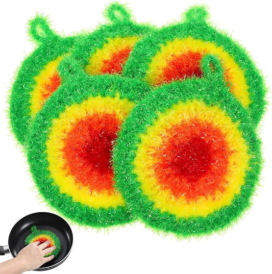 HEALLILY Dish Scrubber Sponge 5 Pack Non Scratch Knitted Household Cleaning Sponges for Kitchen Washing, Reusable Crochet Handmade Oil Resistant (Assorted Colors)