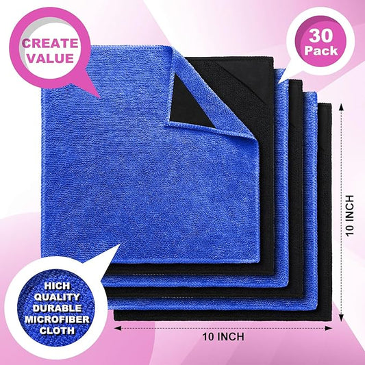 Tudomro 30 Pcs Magnetic Cleaning Cloth Dry Erasers Bulk for White Boards with Most Whiteboards Dry Eraser Reusable Microfiber Cloth Eraser, Home Office, 10'' x 10'' (Black, Blue)