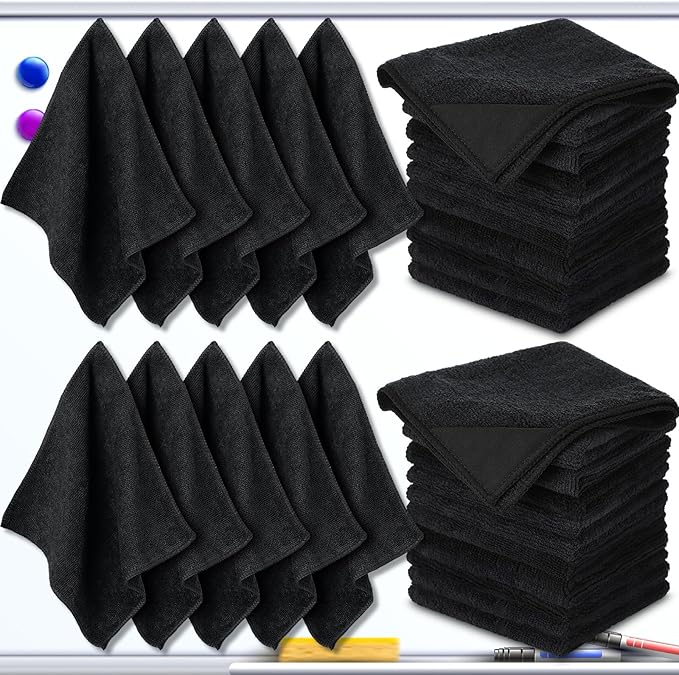 Tudomro 30 Pcs Magnetic Cleaning Cloth Dry Erasers Bulk for White Boards with Most Whiteboards Dry Eraser Reusable Microfiber Cloth Eraser, Home Office, 10'' x 10''(Black)