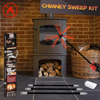 46 Feet Chimney Sweep Kit, Chimney Cleaning Kit with 14 Flexible Black Chimney Rods, Chimney Brush, Rotary Chimney Cleaning System Driven by Drill for Sweeping Fireplace