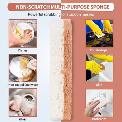 HOMERHYME Natural Dish Sponge 24 Pack, Non-Scratch Scrub Sponge, Eco Multipurpose Kitchen Sisal Fiber Cellulose Sponge, Odor-Less Dual-Sided for Dish Washing & Household Cleaning