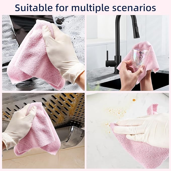 & PLUSH Microfiber Cleaning Cloth Roll - 100 Pack, Tear Away Microfiber Towels, 12" x 12", Reusable, Washable, Streak Free, Ultra Absorbent Dish Rags for Car, Home, Garage or Shop (Pink)