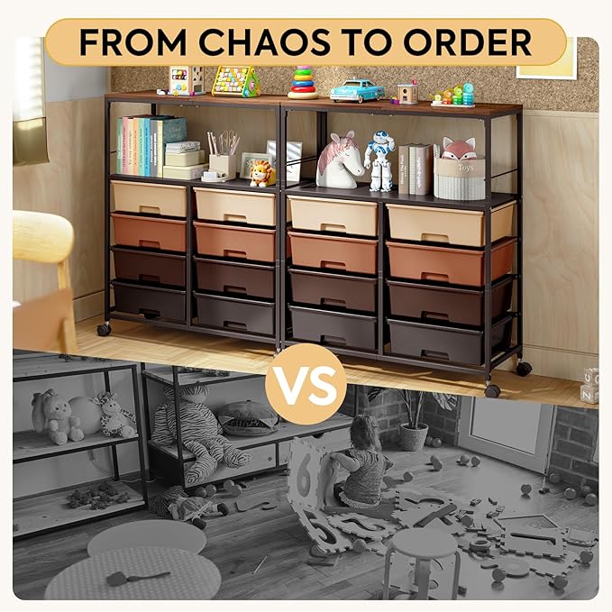 Rolling cart with 8 drawers,Storage drawer cart with wooden tabletop,Lockable wheels organizer for homeschool, arts & crafts, classroom, office & creative spaces (Brown)