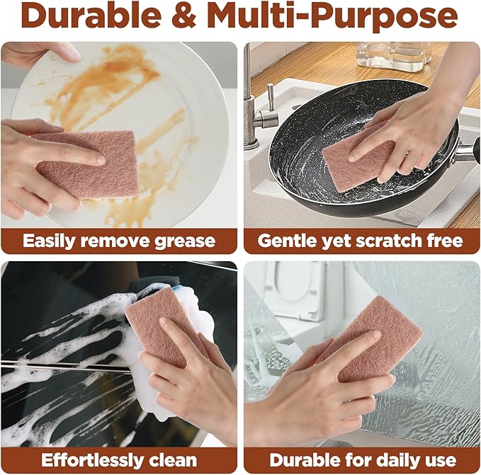 24 Pack Natural Kitchen Sponges – Eco-Friendly, Wood Pulp & Sisal Fiber Sponges for Dishes, Non-Scratch Cleaning