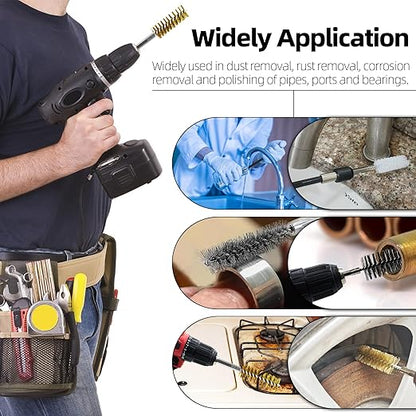 18Pcs Wire Brush Drill Attachments, Nylon, Brass, Stainless Steel Wire Brush Bore Cleaning Brush Set for Power Drill Impact Driver,Abrasive Drill Wire Brush with 1/4" Hex Shank and Tool Bag