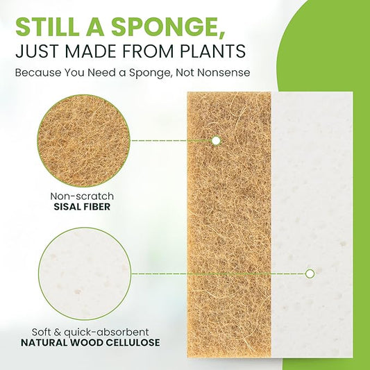 Tieralia Natural Dish Sponge Set – 12-Pack Eco-Friendly & Compostable Scrubbers | Cellulose & Sisal | Non-Toxic, Odor-Free, Reusable Kitchen Sponges for Dishes, Sink, Pots & Pans