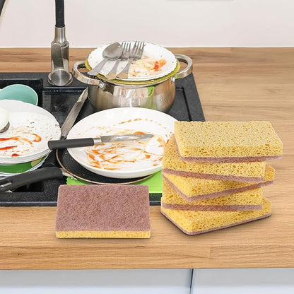 24 Pack Natural Kitchen Sponges – Eco-Friendly, Wood Pulp & Sisal Fiber Sponges for Dishes, Non-Scratch Cleaning