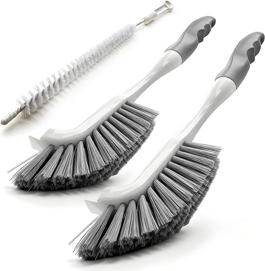 3 Pack Scrub Brush Set, Hard Bristle Brushes for Cleaning Bathroom, Sink, Corner, Stove, Tile Grout, Tight Spaces
