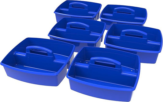 Storex 2-Compartment Large Caddy – Multipurpose Classroom Organizer with Handle, Blue, 6-Pack (00953U06C)