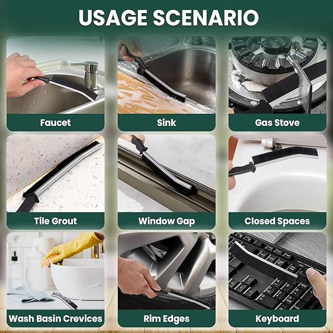 Crevice Cleaning Brush Set – 3Pcs Hard Bristle Cleaning Tools for Grout, Tile Floors, Gaps & Narrow Spaces – Small Grout Scrub Brush for Cleaning Bathroom, Shower, Window Tracks, Kitchen