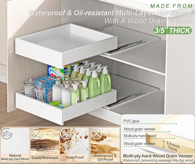 MyLifeUNIT Wooden Pull Out Drawers for Cabinets, 18"W Fully Assembled Pull-Out Cabinet Organizer Shelves, Soft Close Slide Out Drawer for Kitchen Cabinet