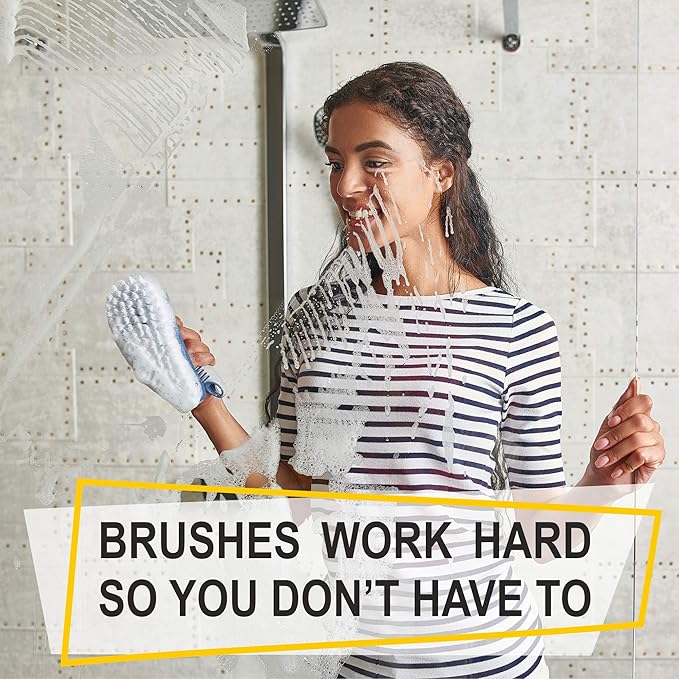Scrub Brush Set of 3pcs - Cleaning Shower Scrubber with Ergonomic Handle and Durable Bristles - Grout Cleaner Brush - Scrub Brushes for Cleaning Bathroom/Shower/Tile/Kitchen/Floor/Bathtub/Carpet, Blue
