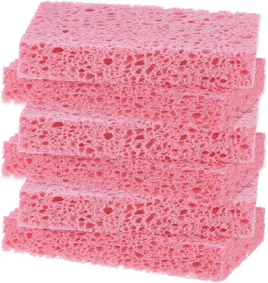 6-Pack Kitchen Sponges, Condense Eco Cellulose Non-Scratch Scrub Heavy Sponge for Kitchen/Household/Bathroom, Clean Tough Messes Dish Scrubber [Pink]