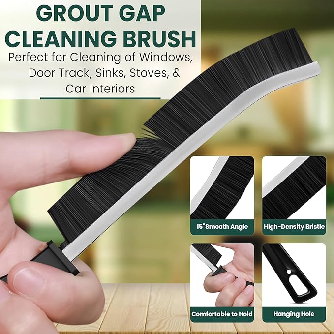 Crevice Cleaning Brush Set – 3Pcs Hard Bristle Cleaning Tools for Grout, Tile Floors, Gaps & Narrow Spaces – Small Grout Scrub Brush for Cleaning Bathroom, Shower, Window Tracks, Kitchen