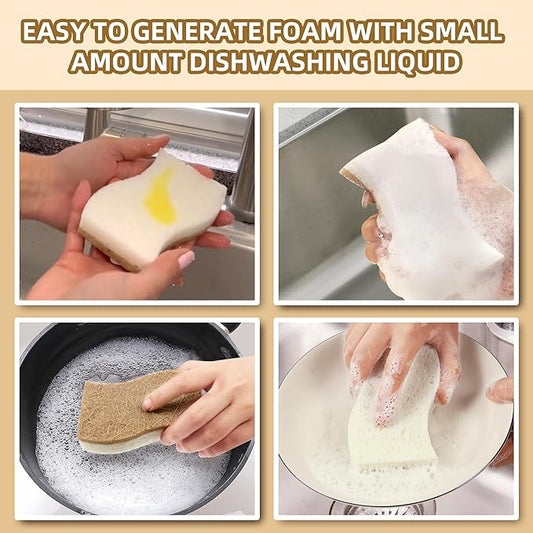12 Pack Non Scratch S-Shaped Natural Kitchen Sponges - Biodegradable & Compostable Cellulose with Coconut Fiber - Eco Friendly Dish Sponges for Pots, Pans & Household Cleaning