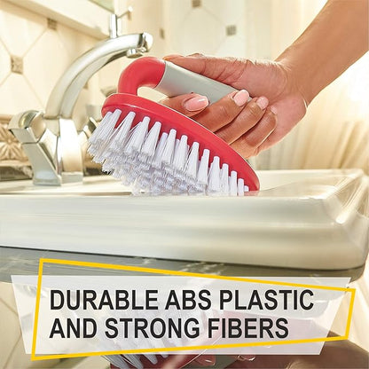 Scrub Brush Set of 6 pcs - Red or Blue Randomly Color, Cleaning Shower Scrubbers with Squeegee for Shower Glass & Adhesive Wall Hooks Including Grout Cleaner Brush for Cleaning Bathroom, Tile