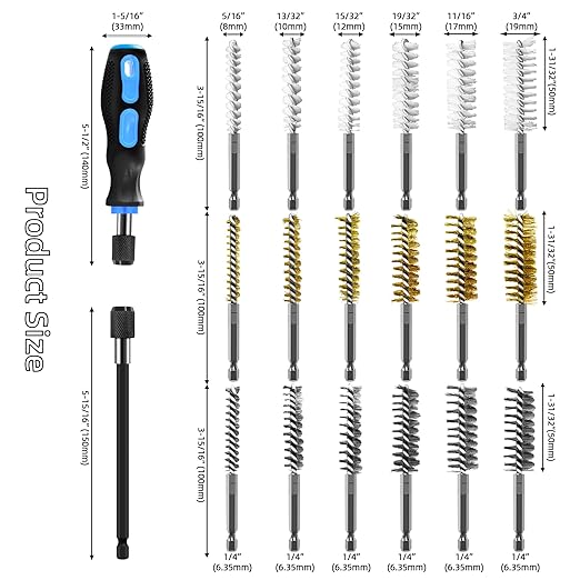 18Pcs Wire Brush Drill Attachments, Nylon, Brass, Stainless Steel Wire Brush Bore Cleaning Brush Set for Power Drill Impact Driver,Abrasive Drill Wire Brush with 1/4" Hex Shank and Tool Bag