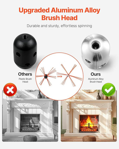 VEVOR Chimney Sweep Kit, 39 ft Maximum Extendable Length Chimney Sweep, Chimneys Cleaning Kit with Bristle Replacements & Goggles, 90° Bendable Fireplace Cleaning Tool, for Square, Rectangle Chimneys