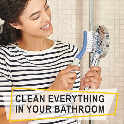 Scrub Brush Set of 3pcs - Cleaning Shower Scrubber with Ergonomic Handle and Durable Bristles - Grout Cleaner Brush - Scrub Brushes for Cleaning Bathroom/Shower/Tile/Kitchen/Floor/Bathtub/Carpet, Blue
