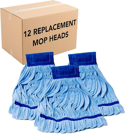 Arkwright Microfiber Tube Mop Head Replacement - (Bulk Case of 12) Heavy Duty, Lint Free, Super Absorbent & Bleach-Safe, Janitorial Essential for Commercial & Industrial Floor Cleaning, 18 oz, Blue