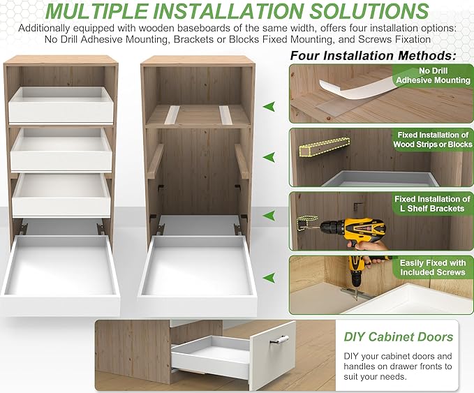 MyLifeUNIT Wooden Pull Out Drawers for Cabinets, 18"W Fully Assembled Pull-Out Cabinet Organizer Shelves, Soft Close Slide Out Drawer for Kitchen Cabinet