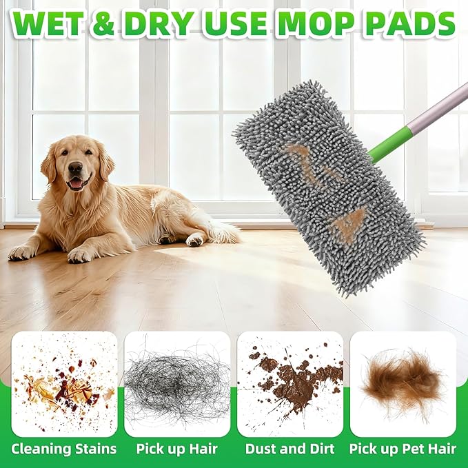 6 Pack Reusable Mop Pads Compatible with Swiffer Sweeper Mop, Wet and Dry Chenille Sweeping Cloths, Washable Pads Refill, Microfiber Pads for Multi-Surface/Hardwood Floor Cleaning (Gray, White)