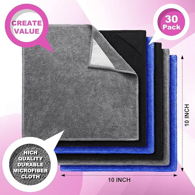 Tudomro 30 Pcs Magnetic Cleaning Cloth Dry Erasers Bulk for White Boards with Most Whiteboards Dry Eraser Reusable Microfiber Cloth Eraser, Home Office, 10'' x 10''(Black, Gray,Blue)