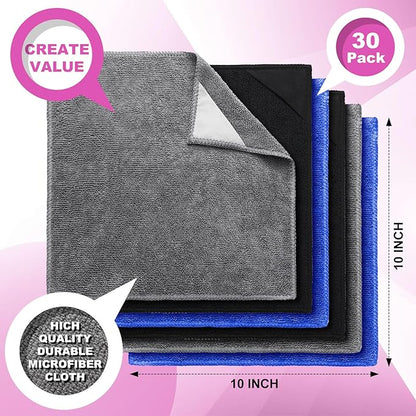 Tudomro 30 Pcs Magnetic Cleaning Cloth Dry Erasers Bulk for White Boards with Most Whiteboards Dry Eraser Reusable Microfiber Cloth Eraser, Home Office, 10'' x 10''(Black, Gray,Blue)
