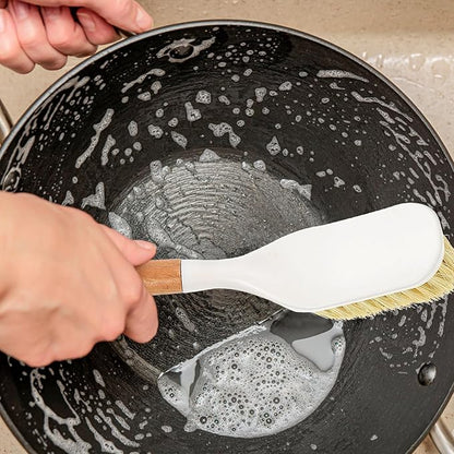 Multi-use Kitchen Dish Brush Set 2pcs with Wood Handle Tampico Bristle Pot Scrubber for Household Cleaning Portable Dish Brush and Pans