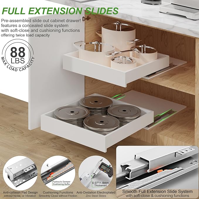 MyLifeUNIT Wooden Pull Out Drawers for Cabinets, 18"W Fully Assembled Pull-Out Cabinet Organizer Shelves, Soft Close Slide Out Drawer for Kitchen Cabinet