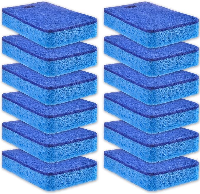 METUUTER 12-Count Scrub Sponges Kitchen Sponge Heavy Duty, Cellulose Sponges with Scouring Pads Dual-Sided for Kitchen and Household Use (Square-Blue)