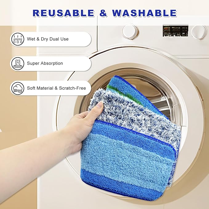 6 Pack Microfiber Cleaning Replacement Pad for Bona Mop,Washable Reusable Microfiber Cleaning Mop Pad for Hardwood Floor,Wet Dry Use,2 Deep Cleaning Pad+2 Microfiber Cleaning Pad+2 Dusting Mop Pad